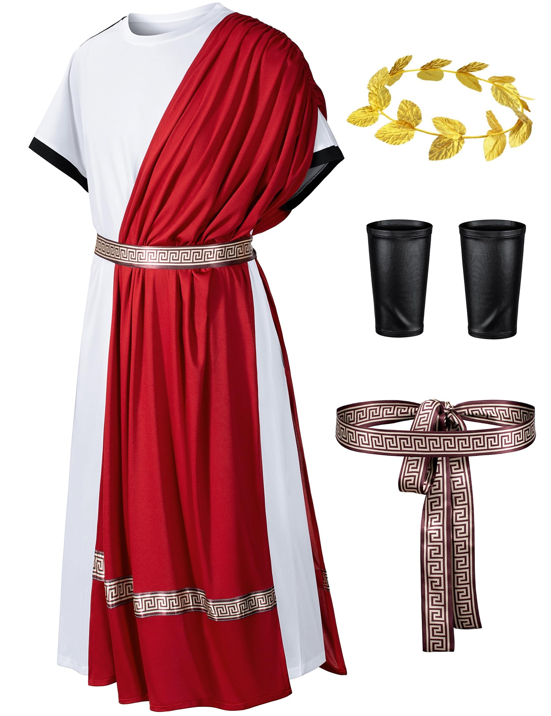 Photo 1 of Missanabie Men's Toga Costume Greek God Costume Roman Costume Cosplay Outfit Halloween Robe Accessories Set(RD 2XL)
