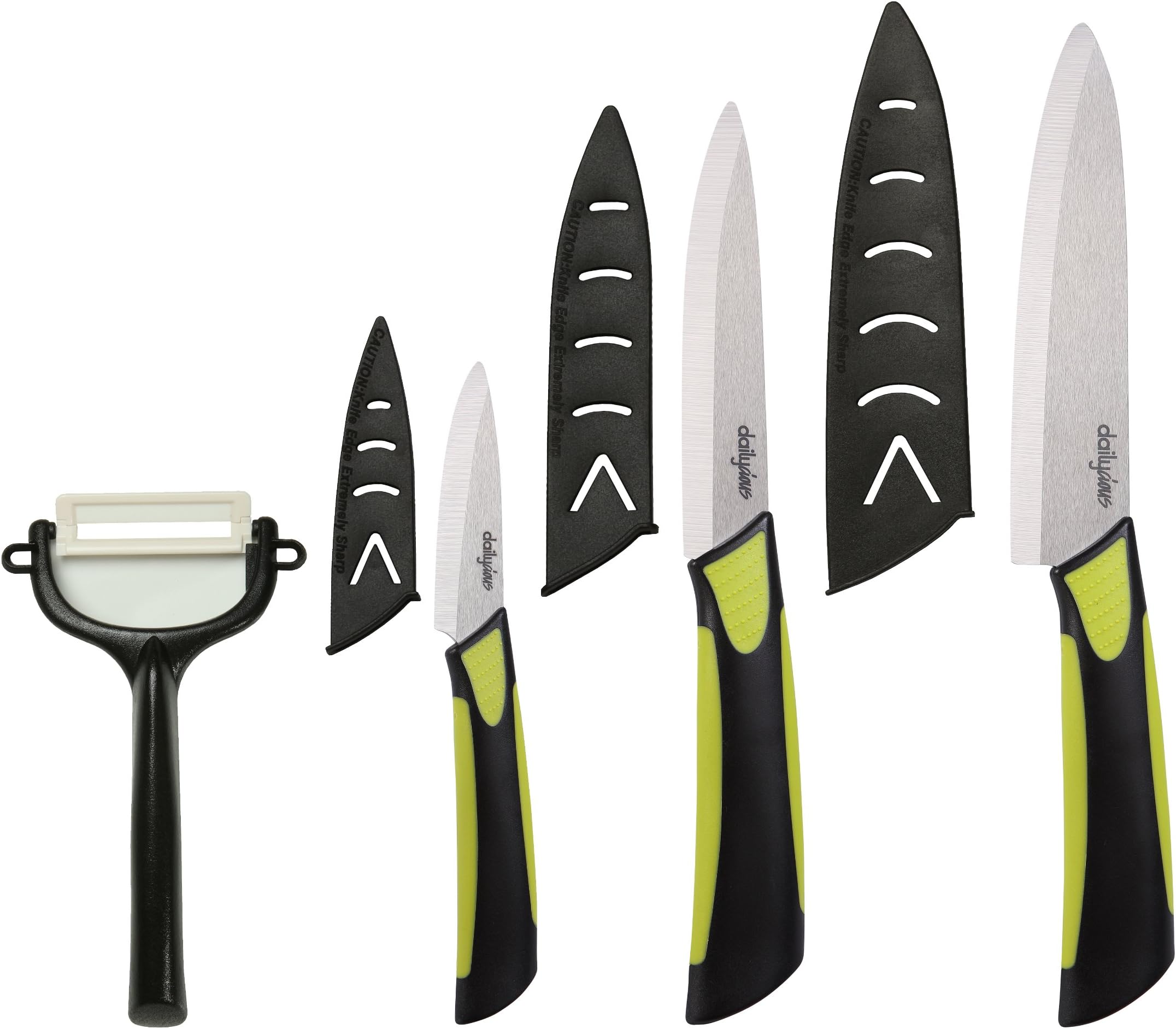 Dailycious ® Set of 4 Ceramic Parts 1 Chef's knife 15 cm + 1 Universal Knife 12,5 cm + 1 Office knife 7,5 cm + 1 Peeler