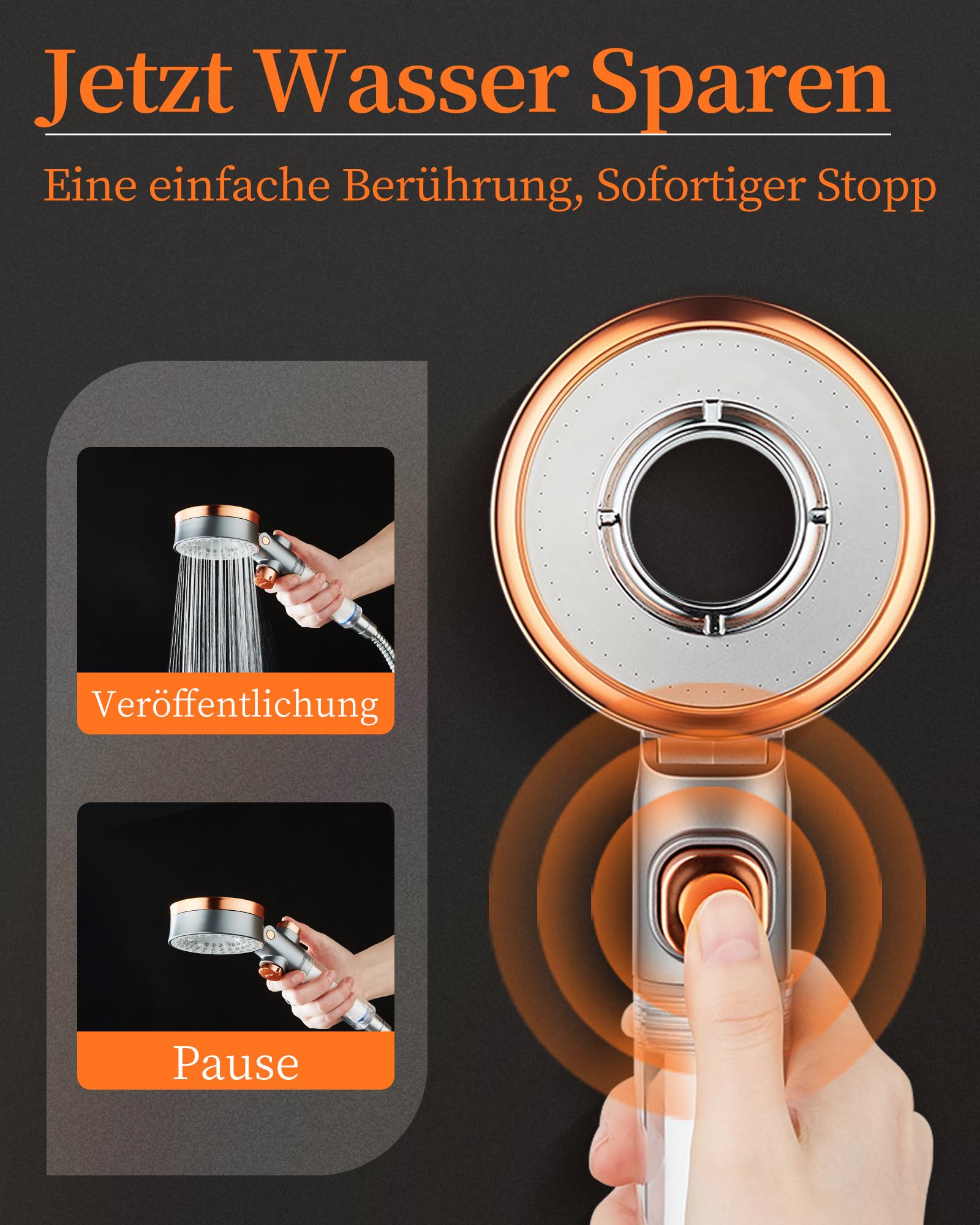 Sparduschkopf Wassersparend mit 3 Strahlarten, Druckerhöhend Handbrause mit Filter Gegen Kalk, Regendusche Duschköpfe, Duschsparkopf Wassersparend mit Stoppfunktion, SPA Brausekopf Dusche 5