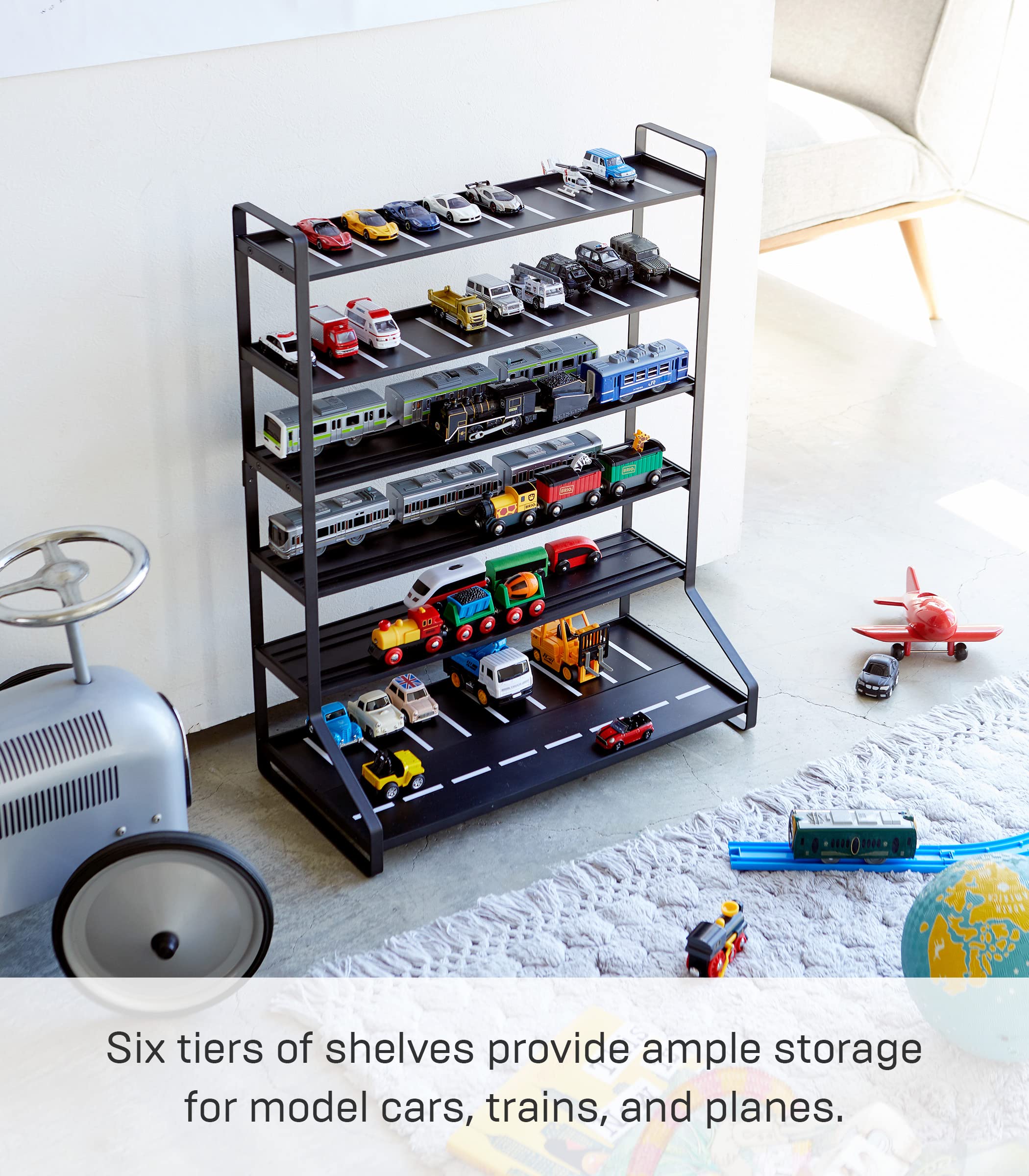 YAMAZAKI Home Tower Train Storage Display | Hotwheels Model Car Display | Kids Toy Storage - Steel