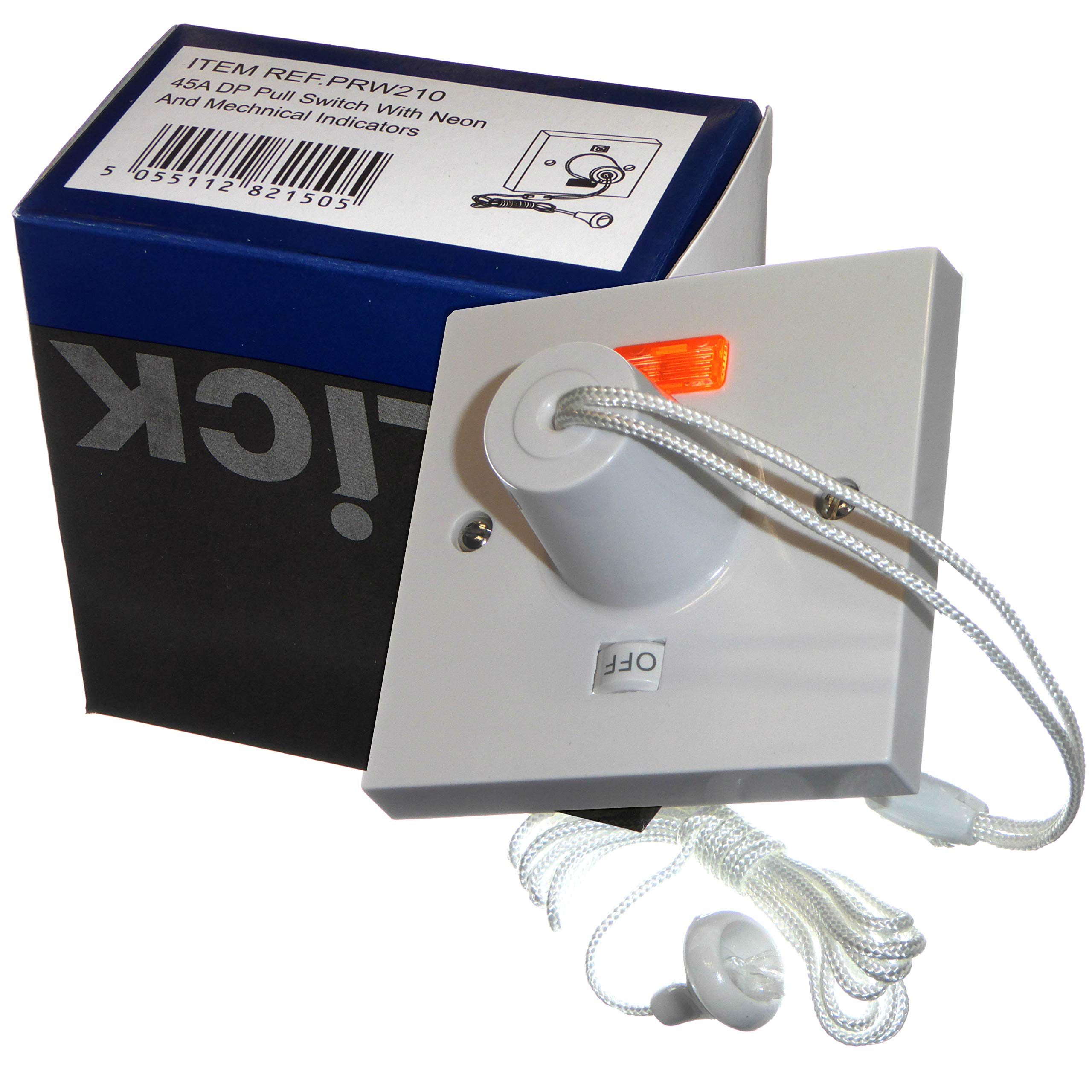 Click PRW210 45 Amp Shower Pull Cord Switch with Neon and ON Off Indicator 45A