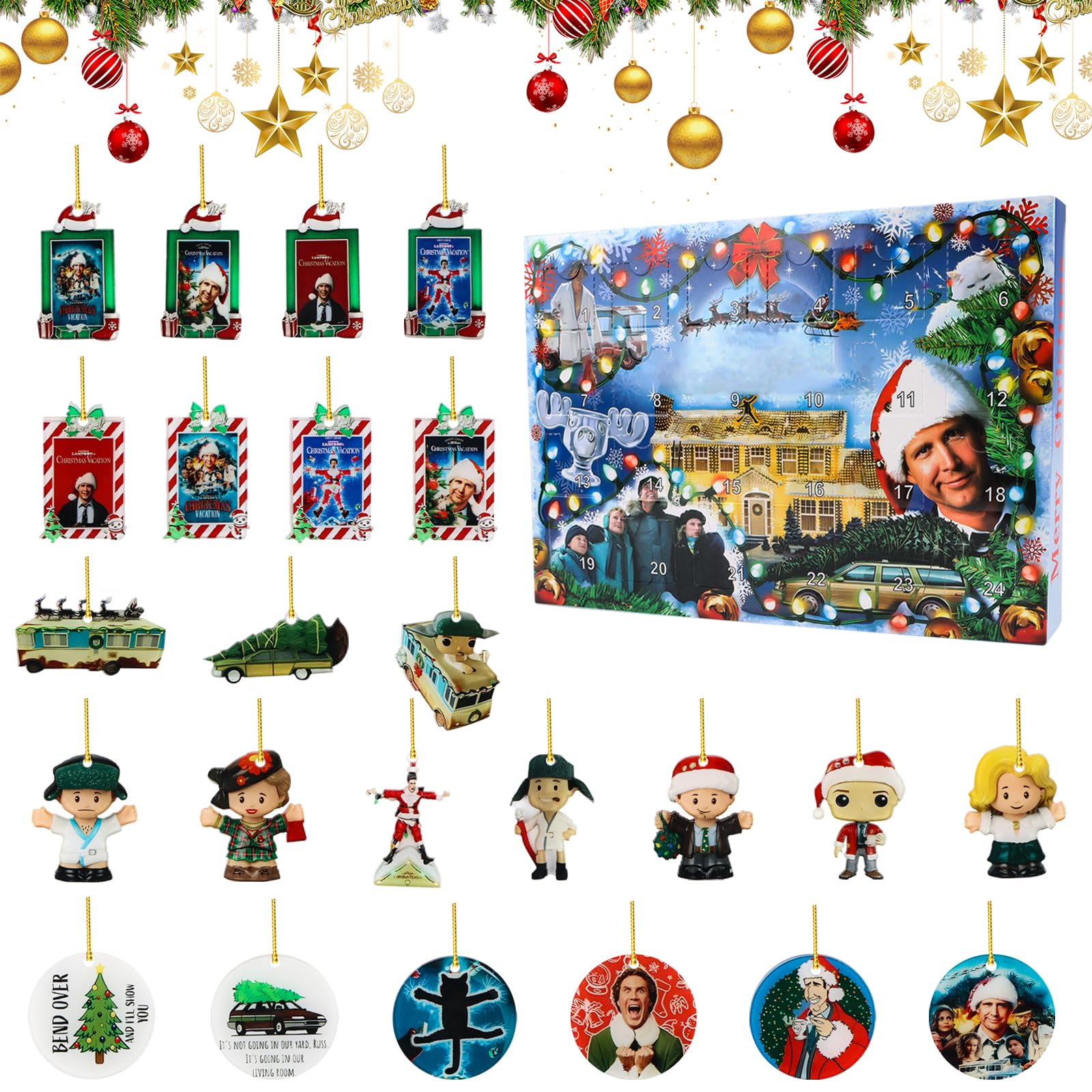 Christmas Advent Calendar 2024,Christmas Holiday Advent Calendar Kids 24-Day Christmas Holiday Countdown Calendar 2D Acrylic Figures Pendant Advent Calendar Toy