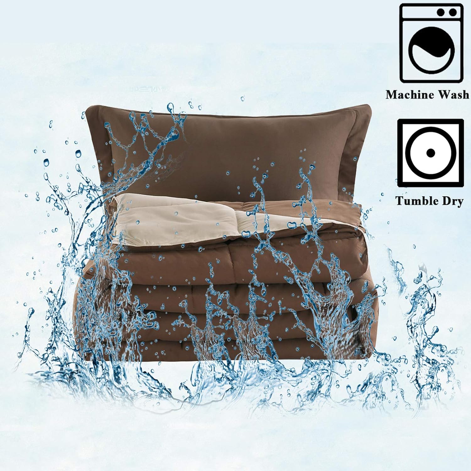 Homelike Moment Lightweight Comforter Set California King Reversible All Season Down Alternative Bed Comforter Set Summer Blanket 3 Piece - 1 Comforter 2 Pillow Shams Cal King Size Brown / Beige: Kitchen & Dining
