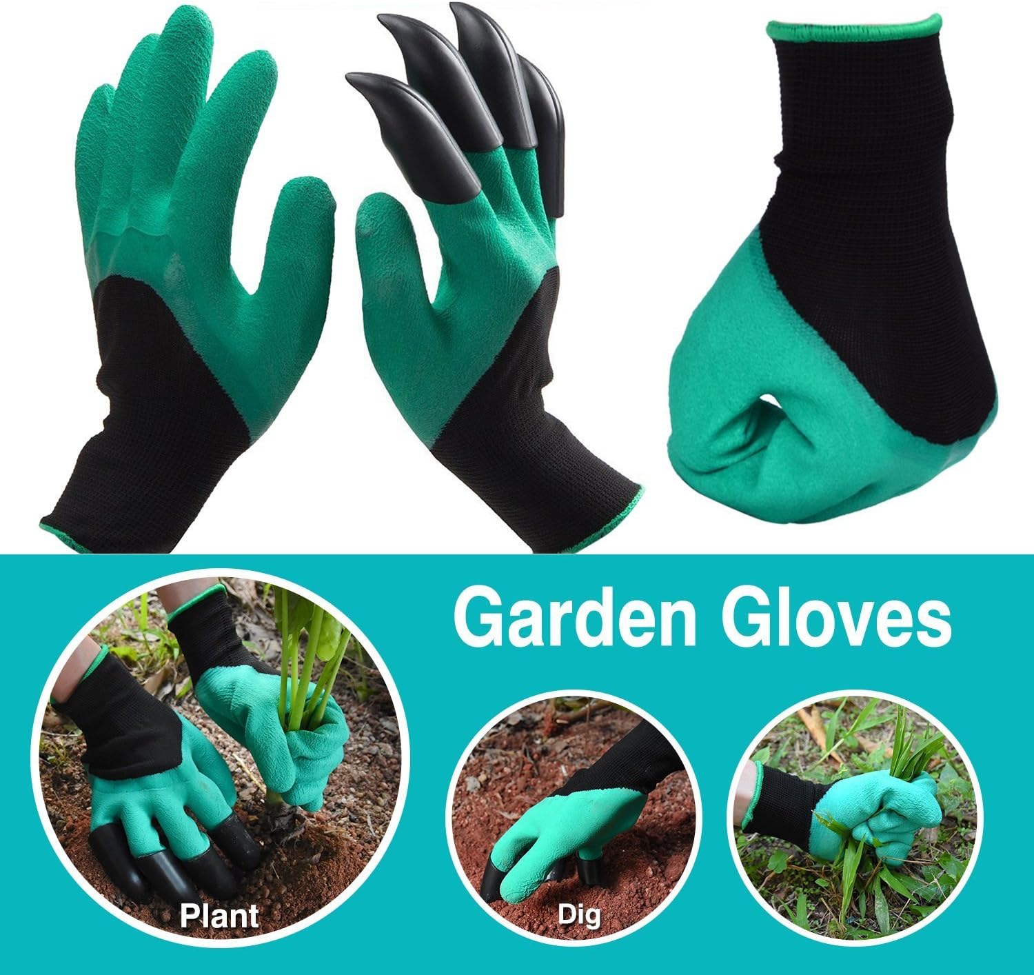 Garden Gloves with Fingertips Claws Quick– Great for Digging Weeding Seeding poking -Safe for Rose Pruning –Best Gardening Tool -Best Gift for Gardeners (Right Hand Claw 2 Pairs, Green)