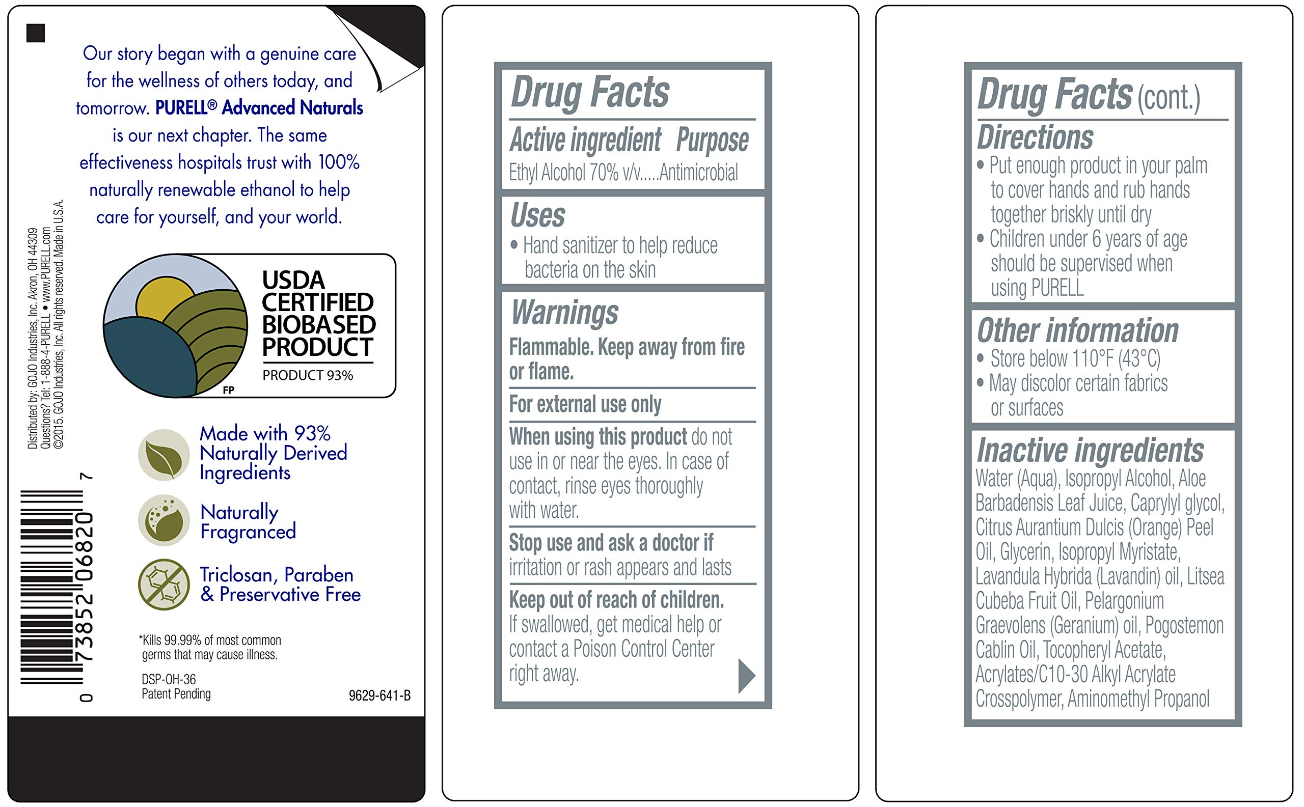 PURELL Advanced Hand Sanitizer Naturals with Plant Based Alcohol