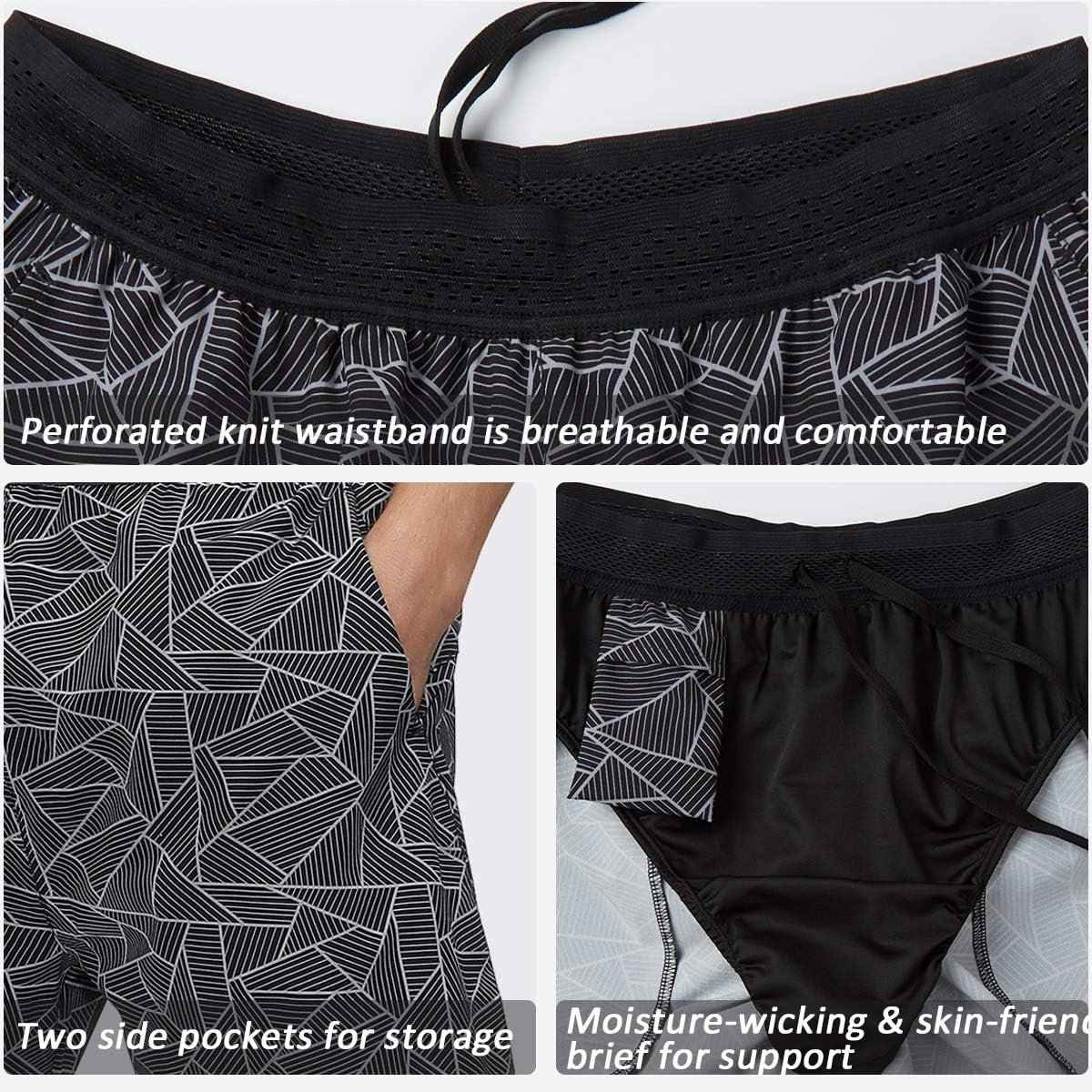Libin Men's 5 Inch Inseam Running Shorts Quick Dry Fit Workout Gym Athletic Shorts with Brief Liner,Zip Pocket: Clothing