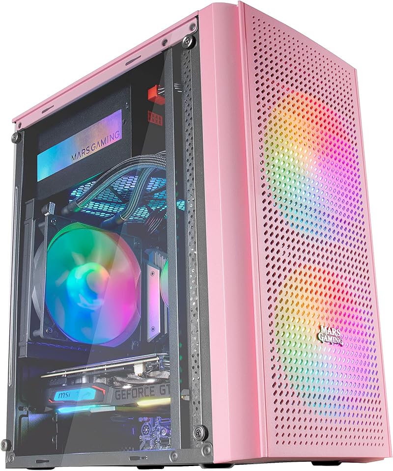 Mars Gaming MC300P Pink Micro ATX PC Case Tempered Glass MESH 3x FRGB Fans