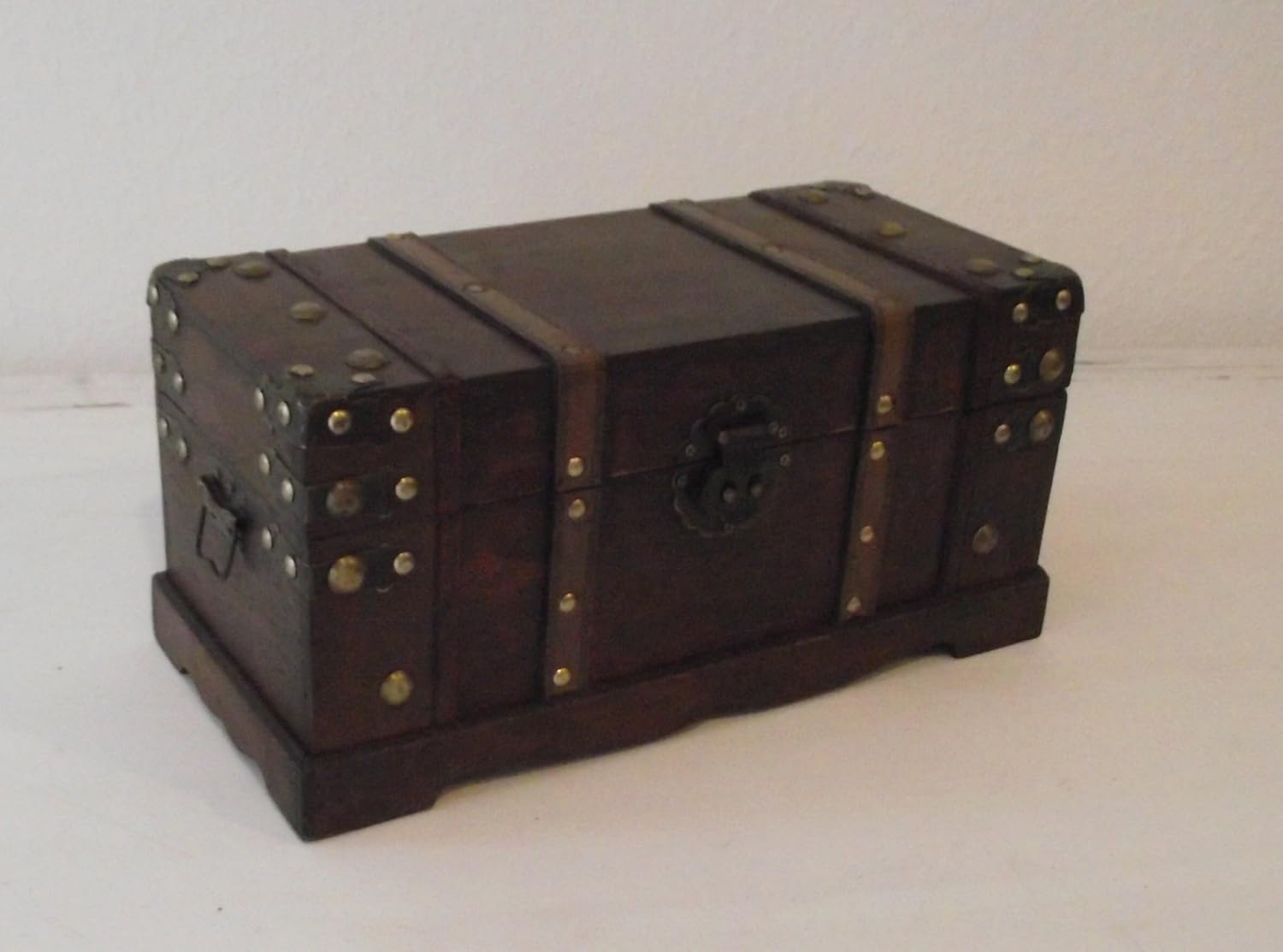 Holztruhe Antikdesign, Truhe, Holz, Leder, Schatztruhe, Größe L