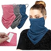 MoKo Scarf Mask Bandana with Ear Loops 3 Pack, Neck Gaiter Balaclava with Filter Pocket UV Protection Mask