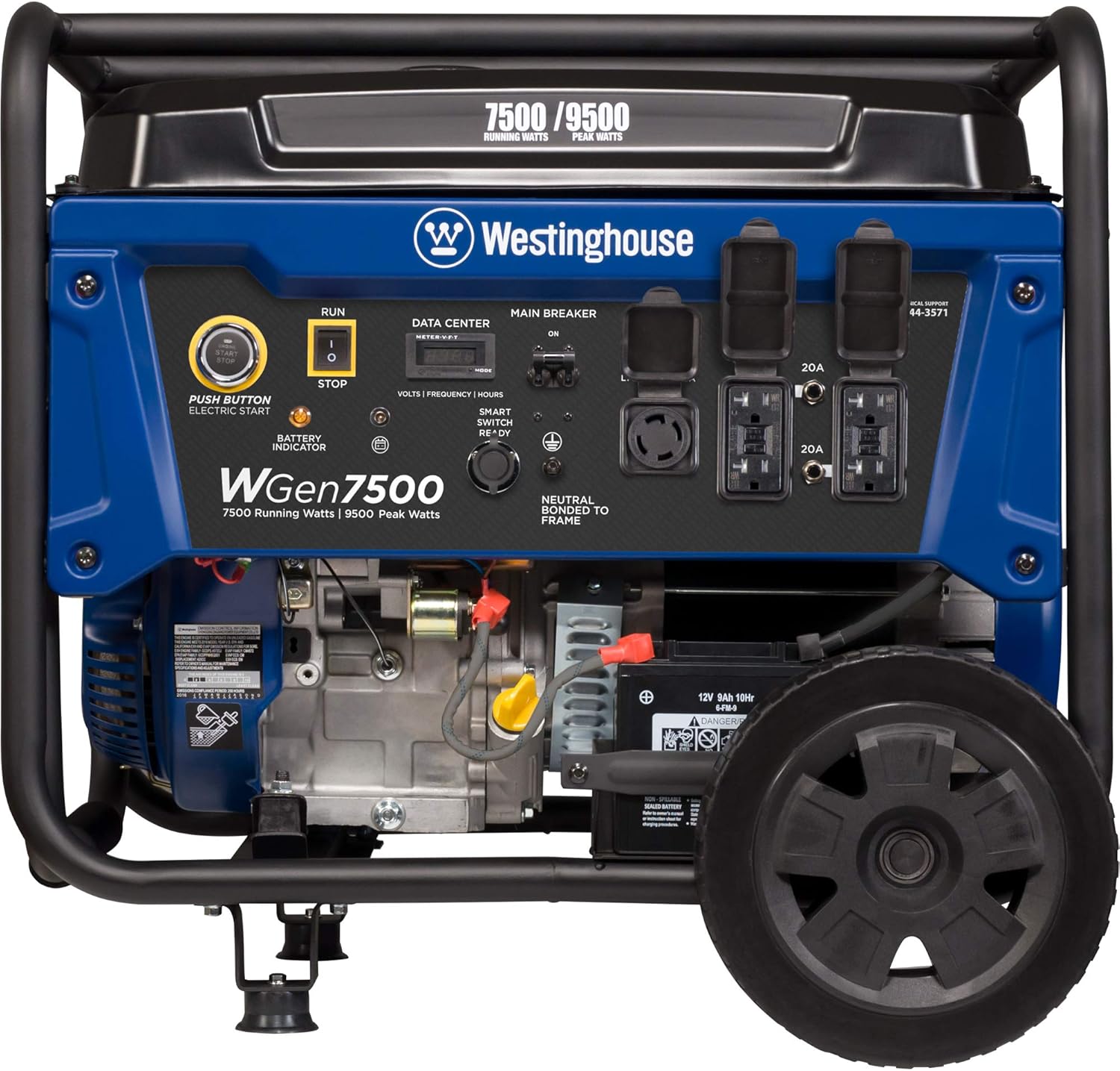 Westinghouse WGen7500 Portable Generator with Remote Electric Start - 7500 Rated Watts & 9500 Peak Watts - Gas Powered - CARB Compliant - Transfer Switch Ready : Garden & Outdoor