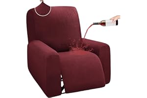 ROFASVCO Waterproof Recliner Chair Cover Stretch Extra Large Recliner Covers That Stay in Place Jacquard Reclining Slipcover Furniture Protector with Non-Slip Buckles (Oversized 1 Seat, Wine Red)