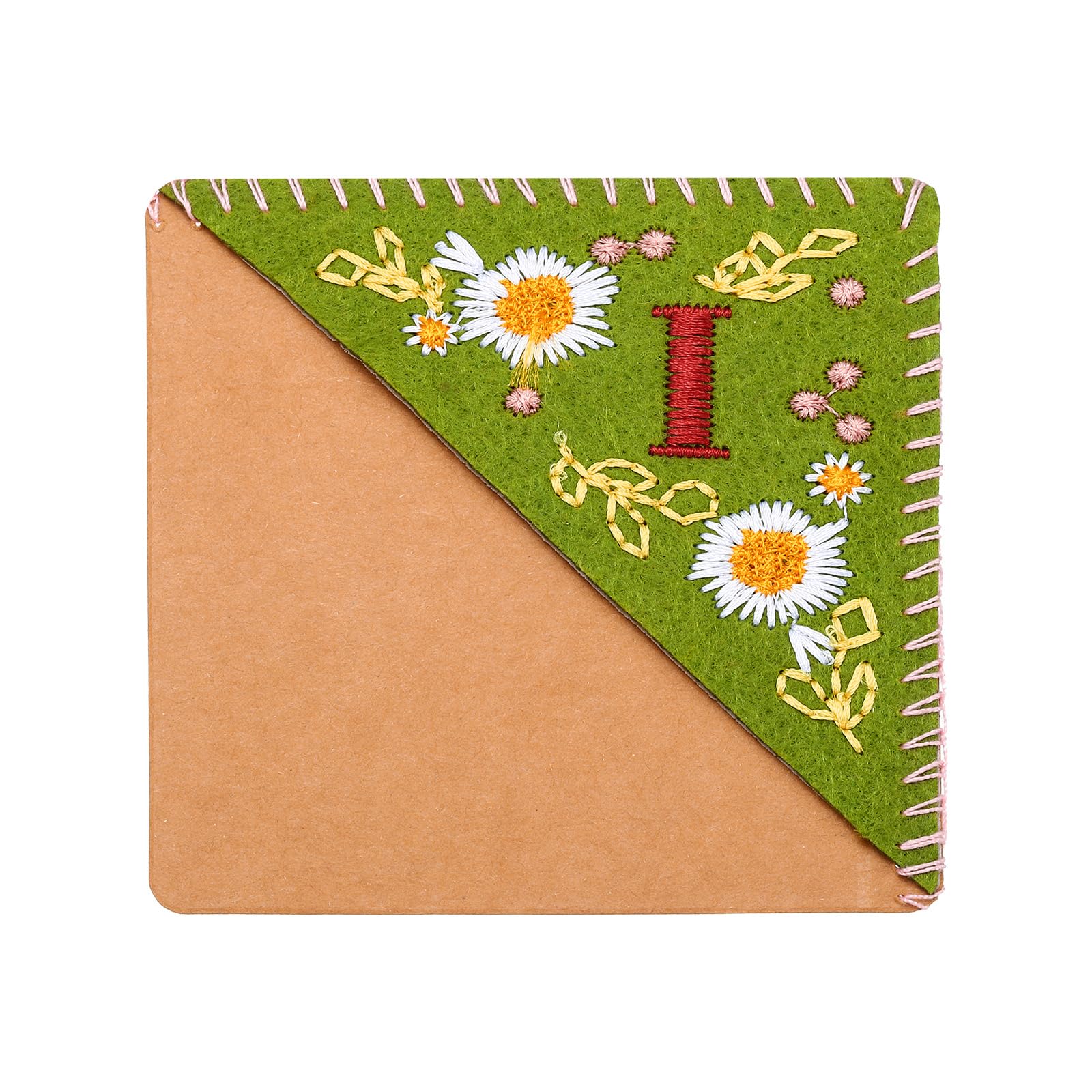 PATIKIL Personalized Embroidered Corner Bookmark, Cute Flower Felt Stitched Triangle Book Mark Page Marker for Women Men Book Lovers Teachers, Green, Letter I — image 1