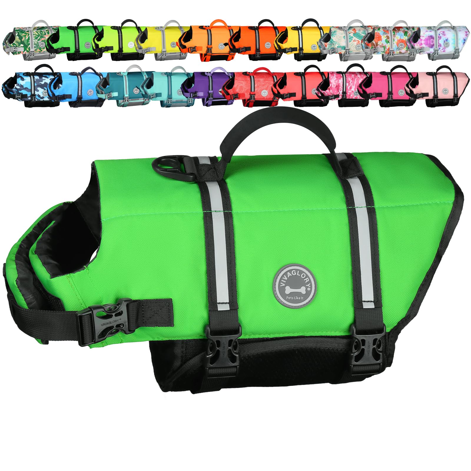 VIVAGLORY Rip Stop Dog Life Jacket, Buoyancy Aid with Handle, Buoyancy for Doggy, Dog Life Jacket for Swimming & Boating, XS, Bright Green — image 1