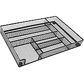 WenkeDigi Metal Mesh Desk Drawer Organizer Tray, 6-Compartment Office Drawer Organizer for Pens Supplies, 12.6"x8.27"x1.57" Black