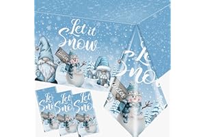 CMUSKO 3Pcs Winter Gnome Tablecloth, Christmas Snowflake Tablecloth, Let It Snow Rectangle Winter Wonderland Tablecloth for Winter Holiday Birthday Party Supplies Snowman Baby Shower Table Cover,108×180cm