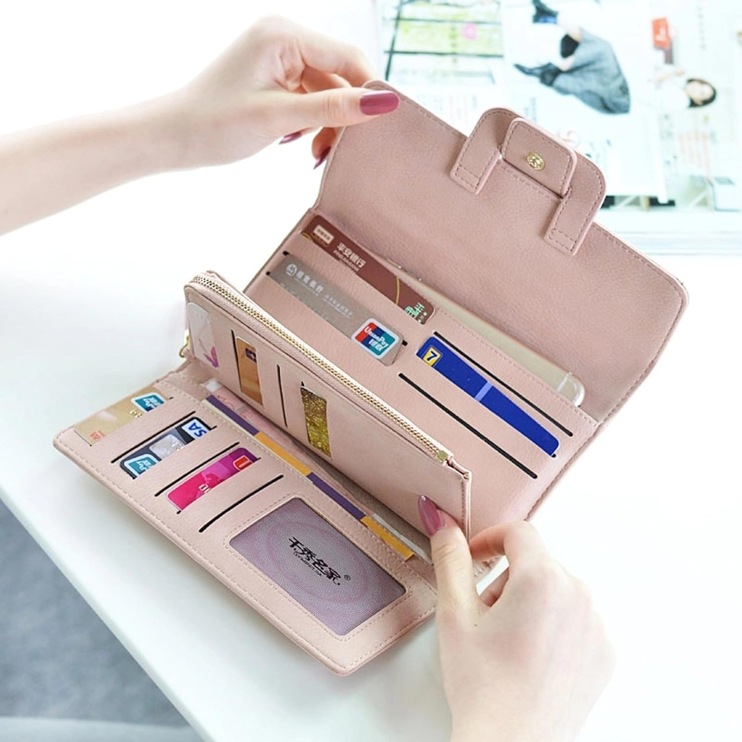 women large capacity zipper long clutch wallet leather lady elegant purse card holder