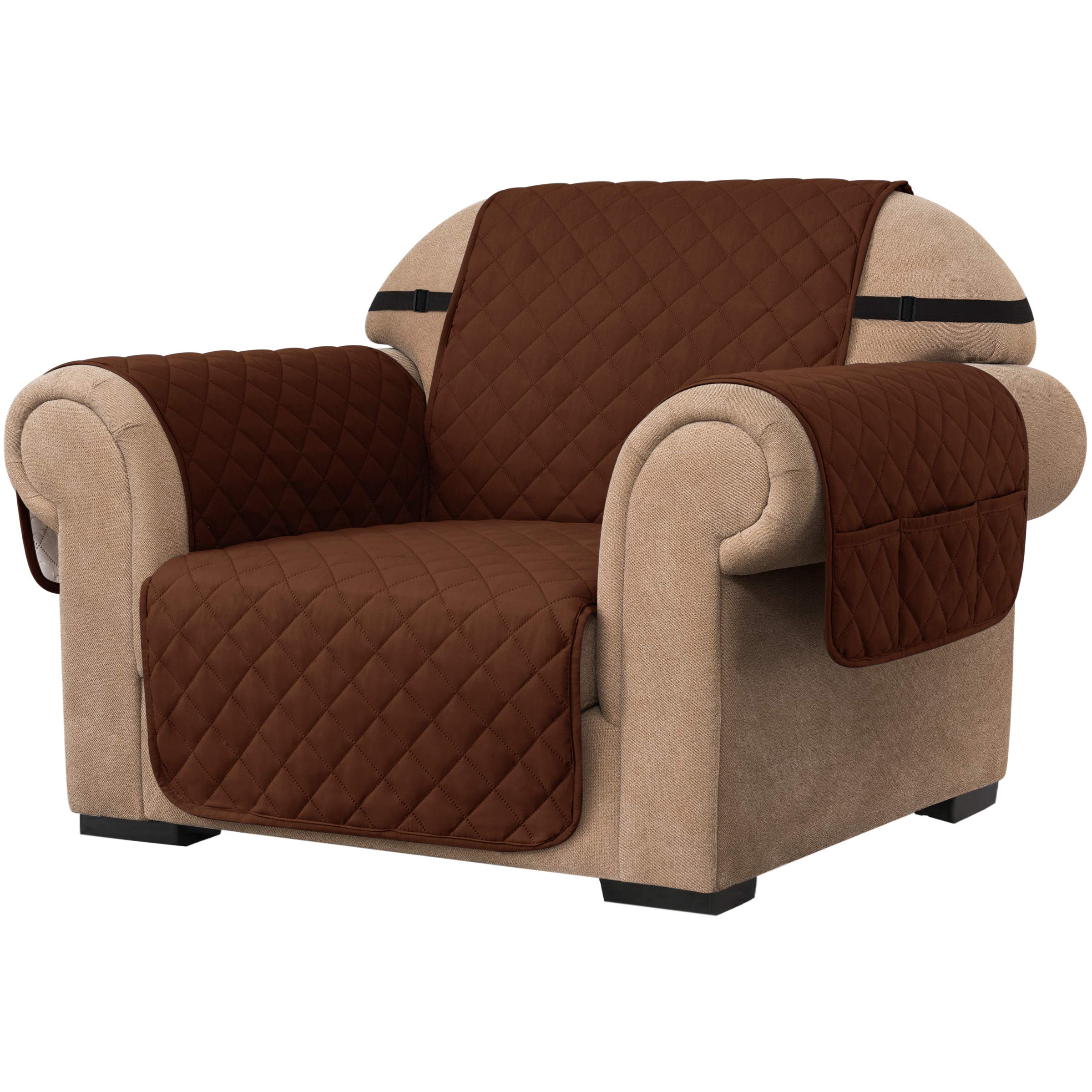 SU SUBRTEX Strench Sofa Cover Reversible Furniture Protector with Elastic Strap for Livingroom Non-Slip Washable Couch Chair for Pets Kids Children (1 Seater, Chocolate), VCUKSBTSFJ001CH0S