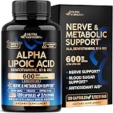 Alpha Lipoic Acid 600mg - ALA Supplement + Benfotiamine B1 &amp; B12 - 120 Caps | Alpha Lipoic Acid - Antioxidant, Nerve, Energy &amp; Metabolism Support for Men &amp; Women - Lab Tested, NON-GMO, Vegan