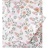 Mooreeke Cozy Vintage Microfiber Printed Full Sheet Set - Soft & Breathable Pink Round Floral Bed Sheets with Extra Deep Pocket - Non-Slip Fitted Design - Pink Round Flowers Green Leaves Pattern