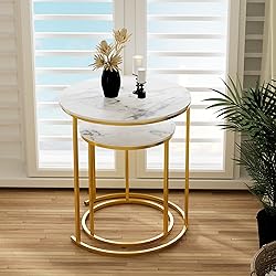 Nesting Coffee Table Faux White Marble for Small