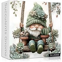 thumbnail image 2 of Cute Gnome Puzzles For Adults 1000 Piece, Nature Cactus Succulent Plant Themed, Funny Spring Gnome Jigsaw Puzzles Challenging, Jigsaw Puzzles 2 of 10