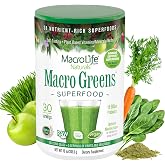 MacroLife Naturals Macro Greens Superfood Powder, 30 Servings (10oz) | Vegan, Digestive Enzymes, Adaptogens, 18 Billion CFU Probiotics, Non GMO, Vegan, Gluten &amp; Dairy-Free
