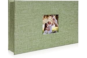 HENPISEN Photo Album 4x6 with 100 Pockets,Slip-in Picture Albums,Linen Cover Memory Book with Front Window,Black Page Vertical Photo Book for Wedding,Family,Anniversare,Baby,Vacation(Grass Green)