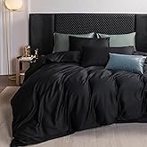 MooMee Duvet Cover Set 100% Extra Long Staple Cotton 600 Thread Count Silky Sateen Smooth Luxury Soft Breathable Durable Hotel Quality Bedding, 3 Pieces (Black, Queen 90"x90")