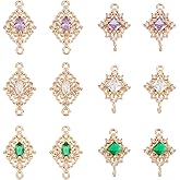 AHANDMAKER 12 Pcs Cubic Zirconia Link Connectors, 6 Styles Rhombus Brass Micro Pave CZ Stone Connector Charms Eternity Space Pendant for DIY Jewelry Bracelets Necklaces Keychain Making, Hole:1.2mm