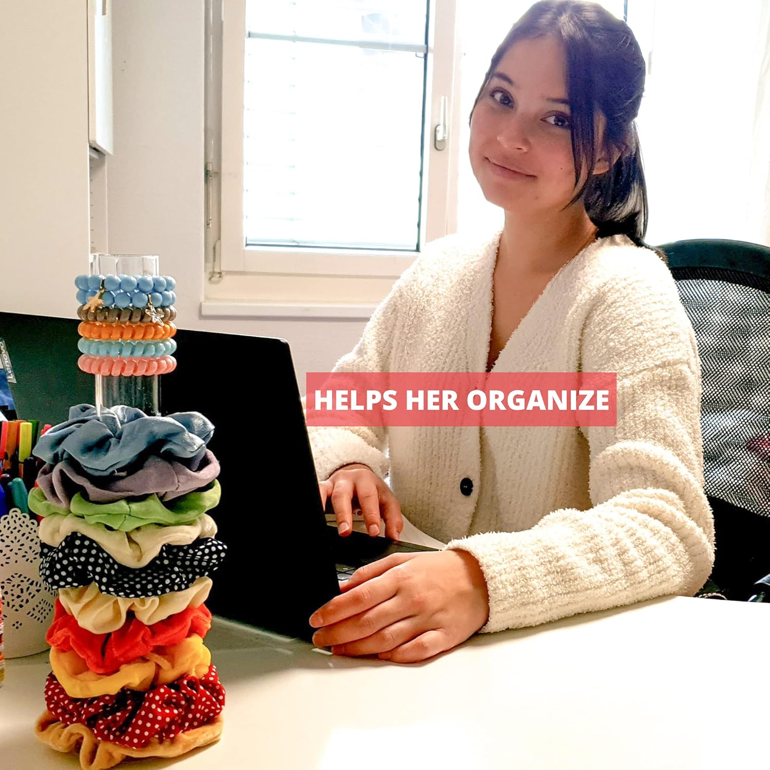 Scrunchie Holder Stand 12 Inches - Organizer A Lot of Scrunchies for Girls - Use This Hair Ties Organizer Stand as a Cute Bedroom Decor for Teens - Versatile Clear Acrylic Scrunchy Holder : Beauty