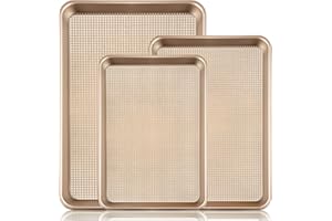 Vinino Non-stick Baking Sheet Set of 3, Cookie Sheets For Baking with Square Texture Pattern, Thicker Carbon Steel Baking Pan Half/Quarter/Jelly Roll Pans Tray for Oven