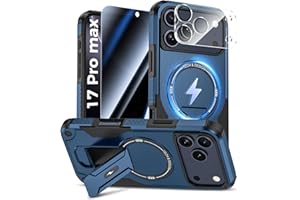 Goton for iPhone 17 Pro Max Case with Privacy Tempered Glass Screen Protector & Camera Lens Protector, Compatible with MagSafe, Invisible Kickstand, Shockproof Phone Cover, Blue