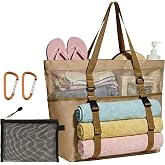 Barelove 40L Mesh Beach Bag, Large Waterproof Tote for Women with Zipper | 40L+ Spacious;Wet-Dry Separation；Holiday,Travel,Shopping,Pool,Gym Camping