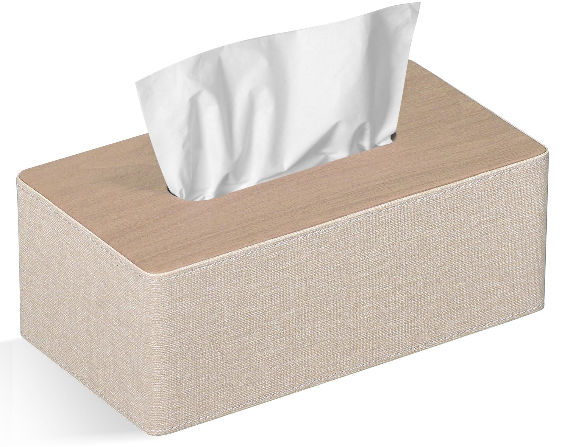 Tissue Box Cover Rectangular PU Leather Facial Tissue Dispenser Box Holder for Dresser Bathroom Decor (Beige)