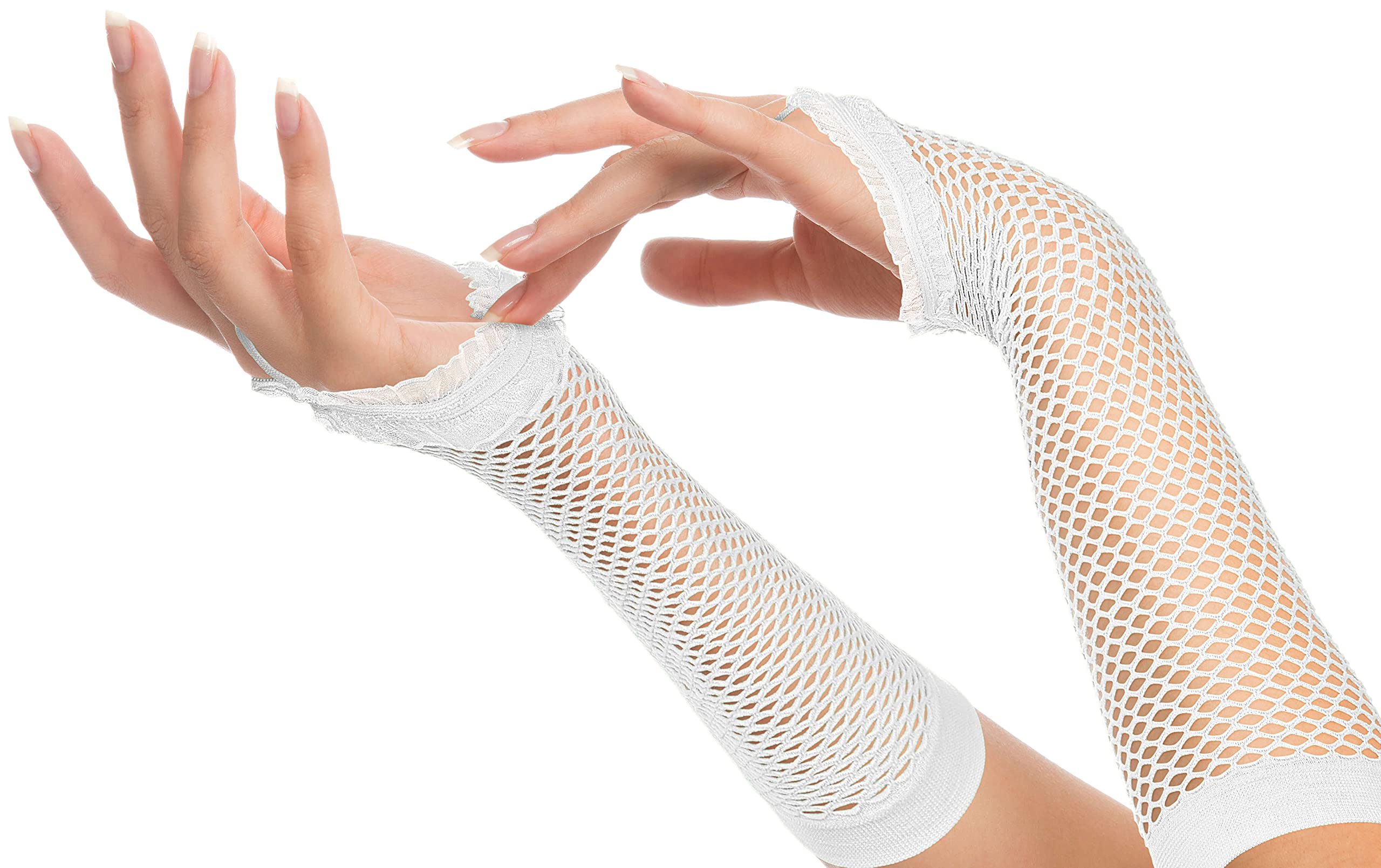 Balinco Rocking Fishnet Gloves 80s / 90s for Ladies & Girls (Long - White)