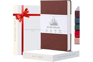 BEECHMORE BOOKS Sketch Book, A5, 5.8 x 8.3 inch Blank Sketchbook for Drawing, Paint and Draw, 156 Pages Thick Paper 160gsm, Hardcover Leather Art Notebook, Boxed for Gifts