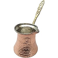 Premium Brass Copper Turkish Coffee Warmer Pot with Handle, Also for Greek Arabic Tea 2-3 People (11oz / 300 mL)