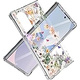 Dcwunk for Samsung Galaxy Z Fold 7 Case,Clear with Flowers,Slim Anti-Yellow Hard PC Protective Soft TPU Bumper Shockproof Cute Case (Dreamy Lovesickness)