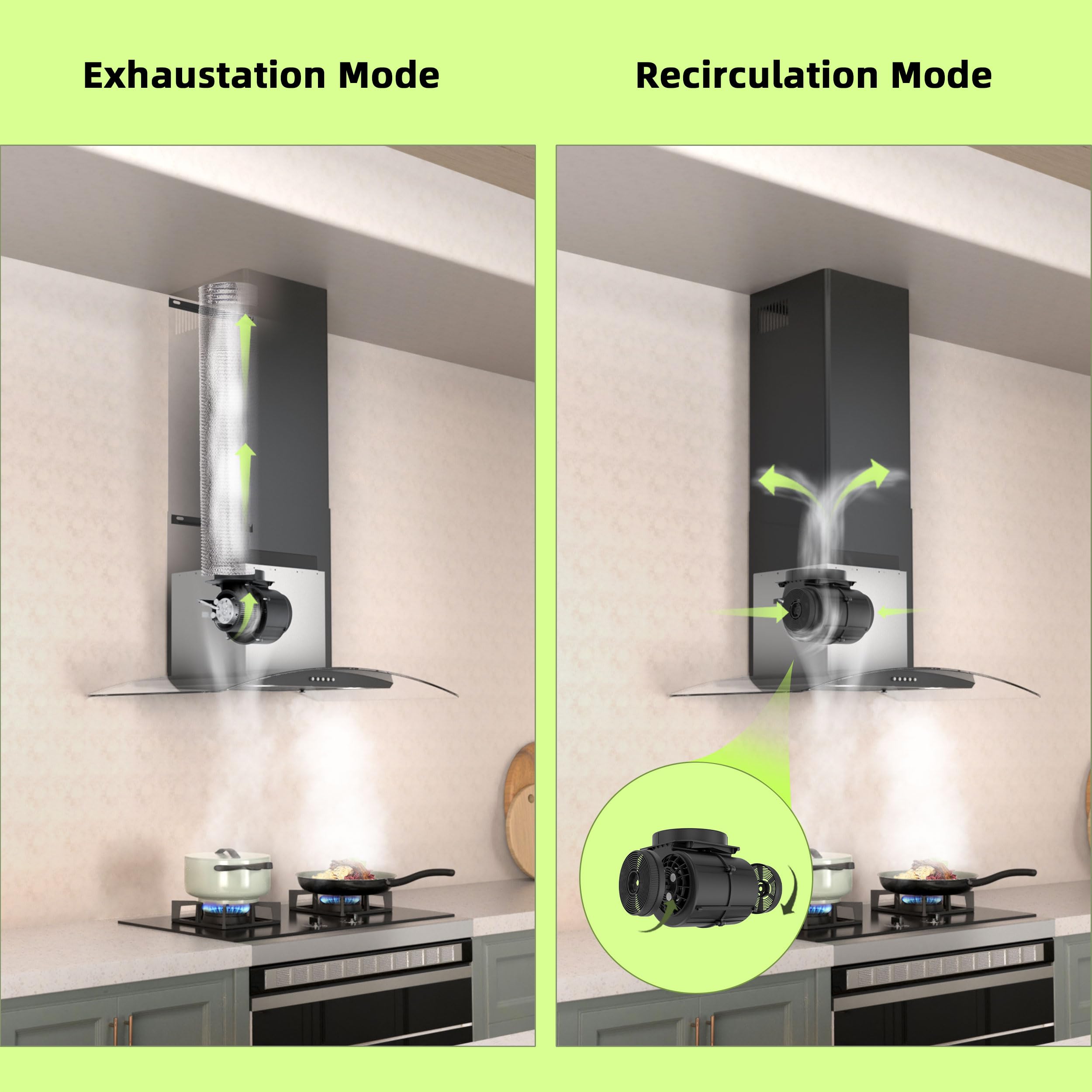 FIREGAS Wall Mount Range Hood 30 inch with 3 Speed Fan,black range hood with tempered glass,400CFM,Push Button Controls, LED Lighting, Permanent Filters in Stainless Steel,includes 2 Charcoal Filters