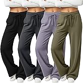 Velvelhall 4 Pack Women's Yoga Lounge Pants Wide Leg Sweatpants Loose Jogging Pockets Drawstring Lightweight Pull on Pajamas