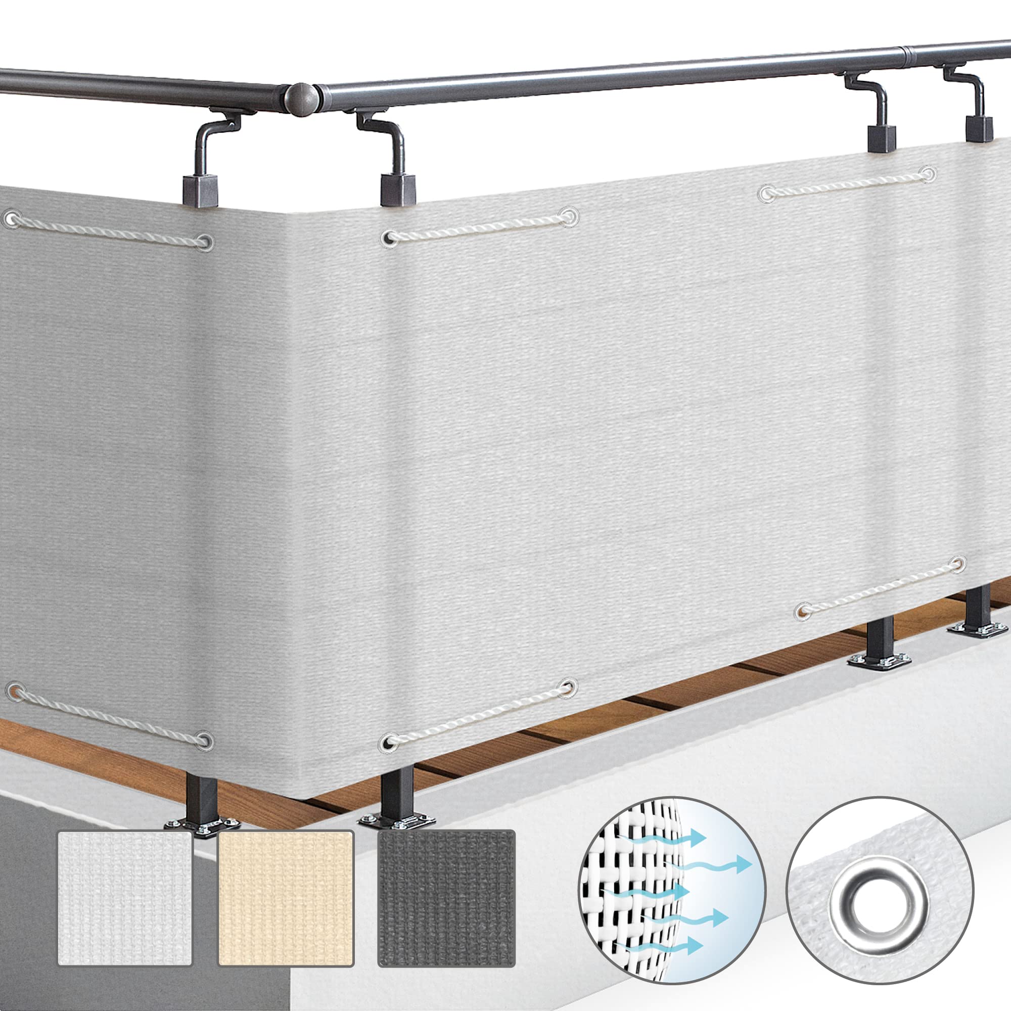 Sol Royal Fence Balcony Privacy Screen Garden 90x500 cm - Protection for Terrace Patio Windbreak - Sun Wind UV-Light Outdoor Screens & Protection White - SolVision HB2