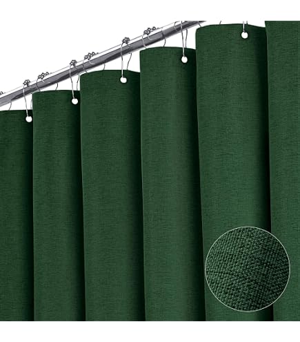 Tititex Dark Green Crumpled Shower Curtain - 72x72 Inch Heavy Duty 156GSM Fabric, Waterproof With 12 Hooks - View #7