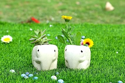 Lyallpur Stores Ceramic Planter Pot Stand Elephant Shape - Small (White Color, 8 cm) Plant Not Included