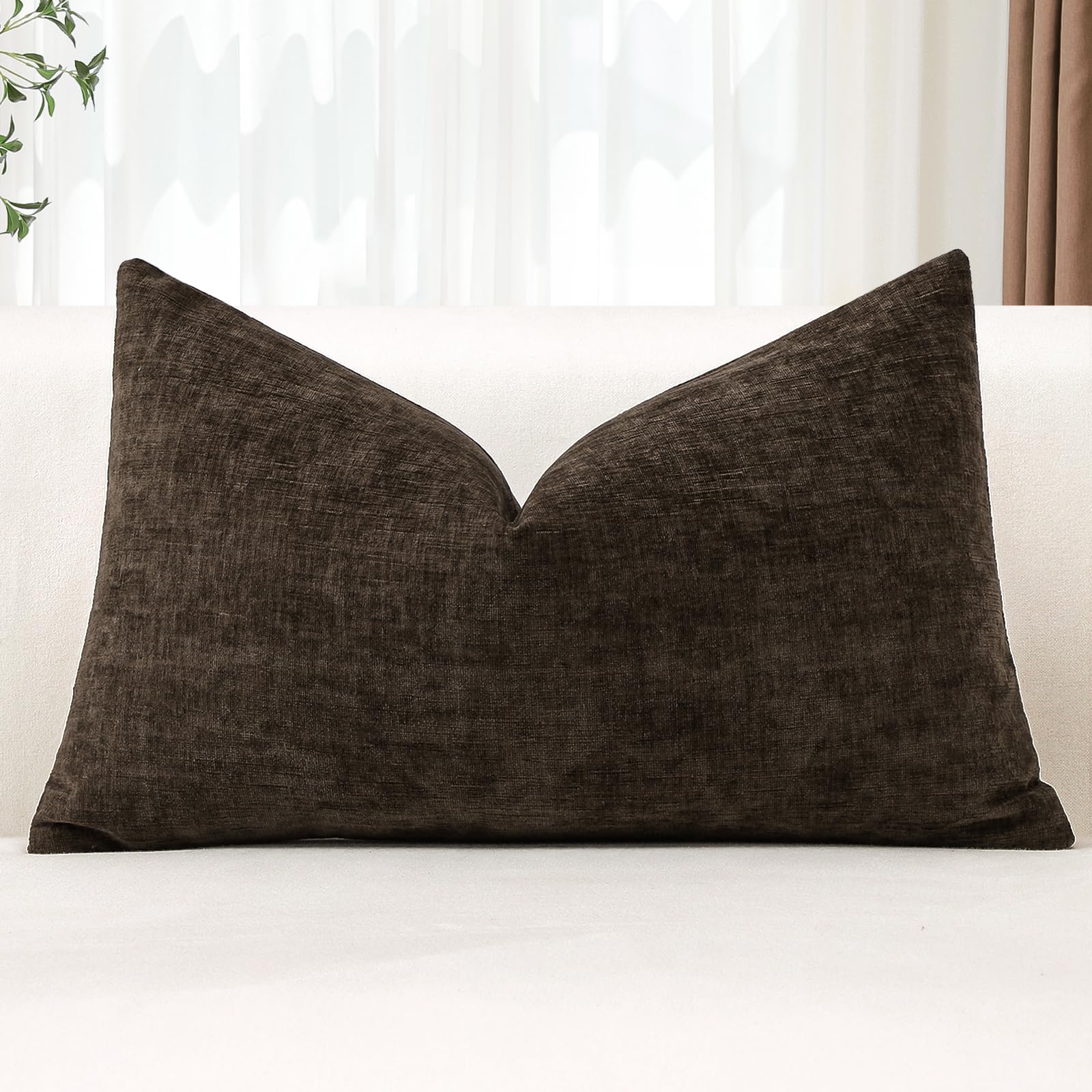 Photo 1 of OTOSTAR Chenille Throw Pillow Covers 16x24 Inch Soft Farmhouse Brown Decorative Pillow Covers Solid Lumbar Cushion Case for Sofa Bed Living Room Couch Home Decor (Brown)