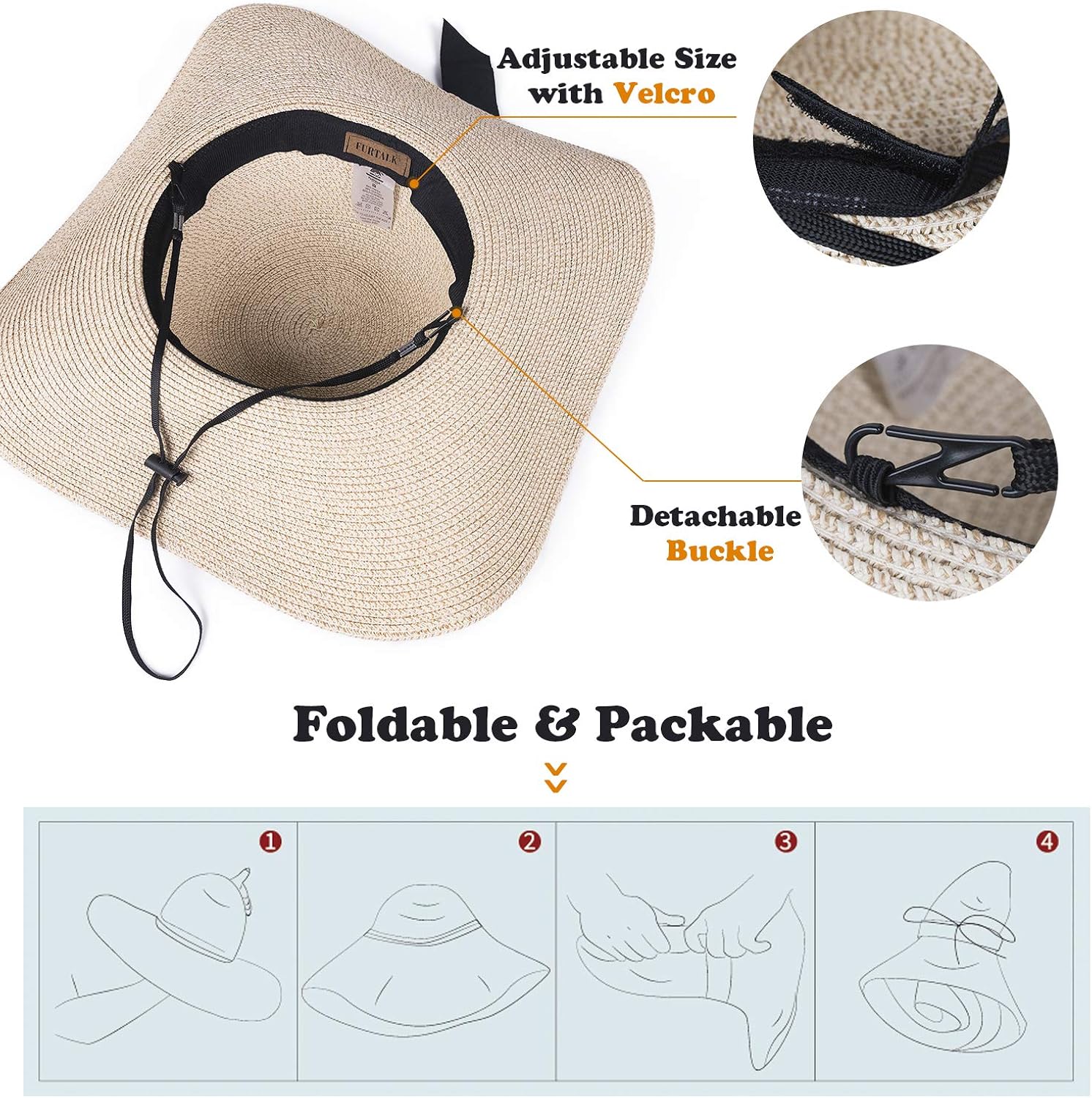 Womens Sun Straw Hat Wide Brim UPF 50 Summer Hat Foldable Roll up Floppy Beach Hats for Women at  Women’s Clothing store