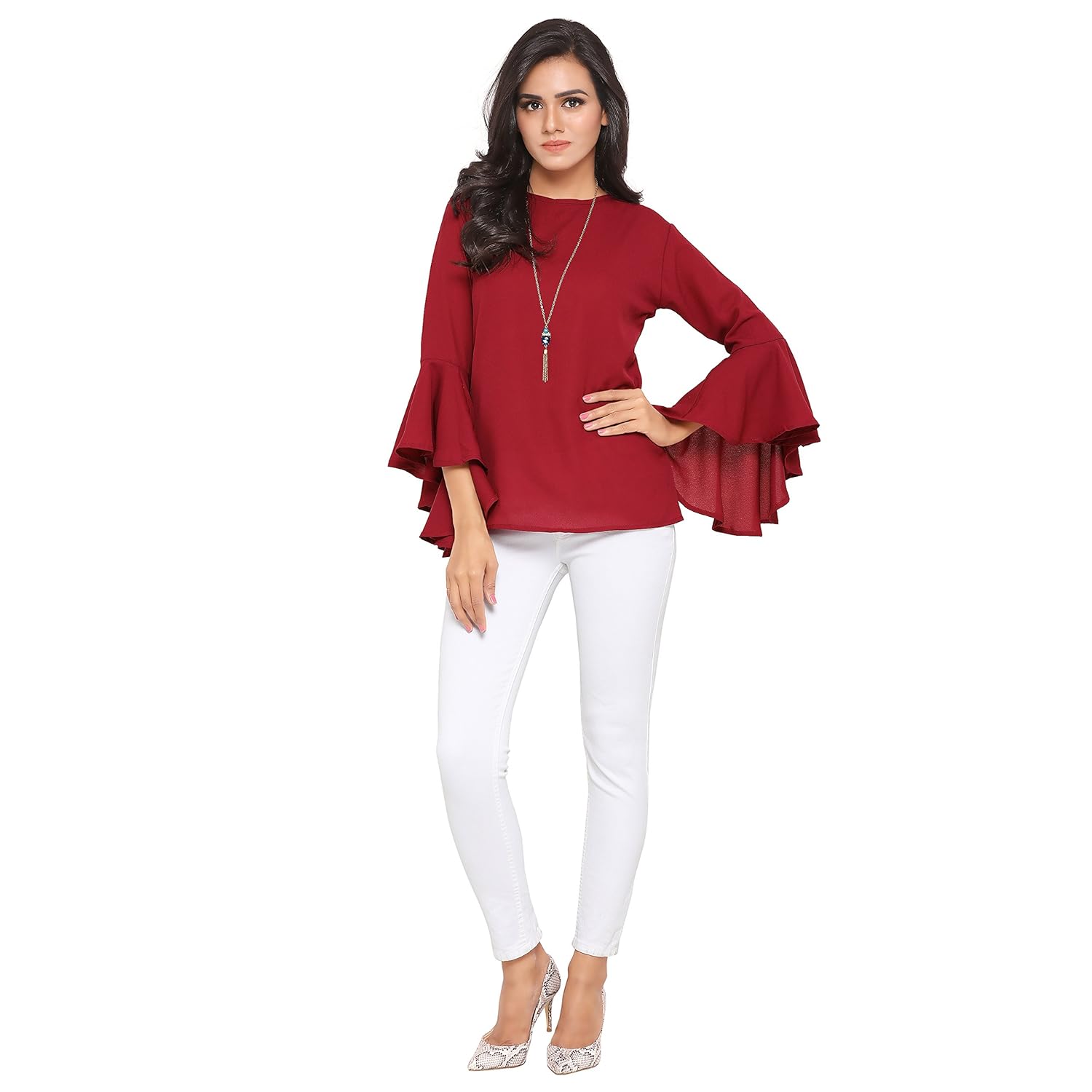 serein women's top (maroon moss top with flute sleeves)