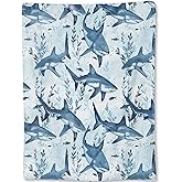 ainori Ocean Blue Shark Flannel Blanket - Marine Life Fish Throw,Gifts for Women & Stylish Lovers, Ultra Soft & Warm,Lightweight, for Couch Bedroom Living Room Classic Decor 50x60in