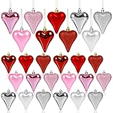FULAIERGD 18 Pcs Valentines Tree Heart Ornaments Red Pink Silver Heart Shaped Valentines Tree Decorations 3 Style 3.2" Valentine Ornaments for Christmas Tree Anniversary,Wedding,Party Decoration
