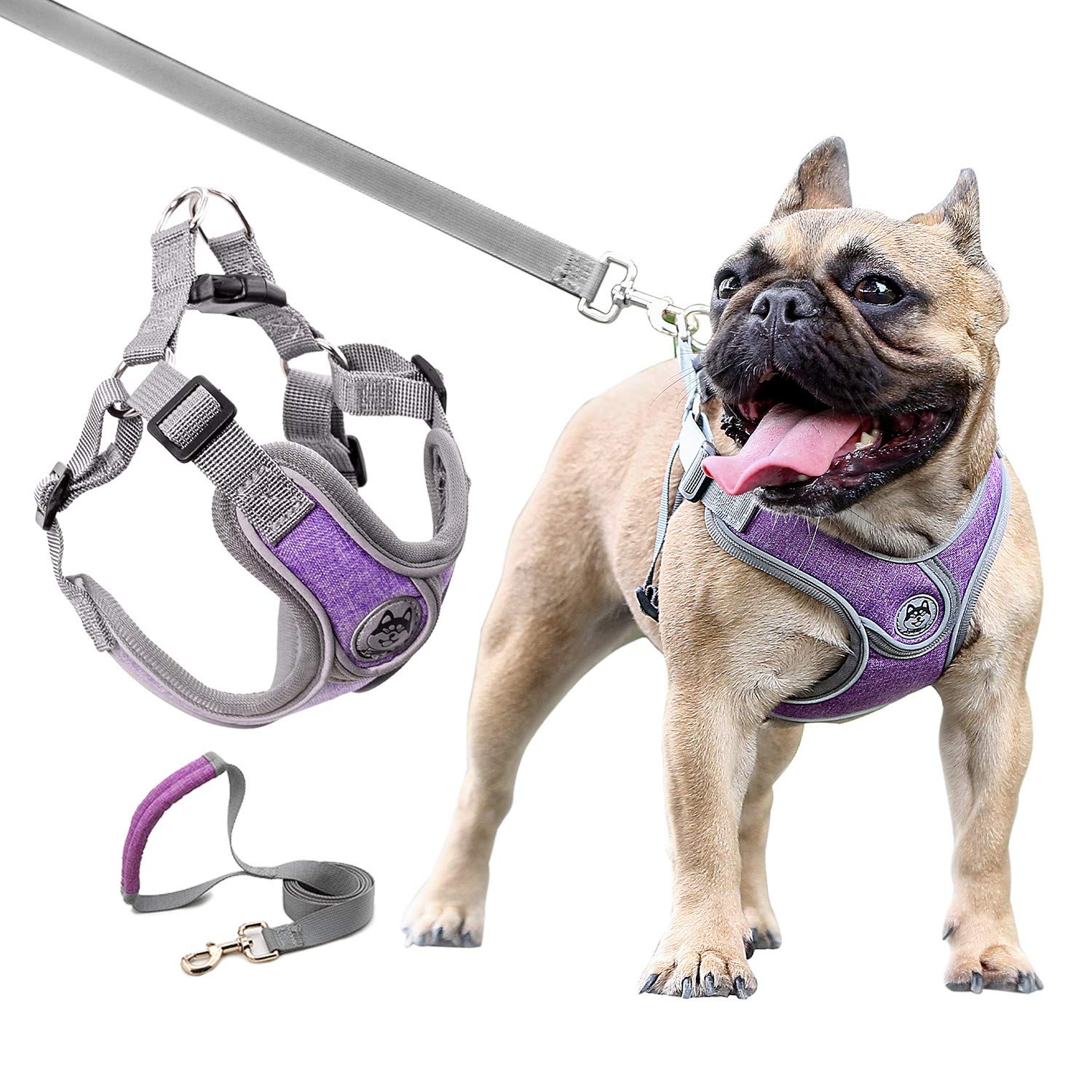 JdotMIN No-Pull Dog Harness, Adjustable Reflective Pet Puppy Step in Harness Vest, Easy Walk Soft Breathable Padded Dog Leash Set (Purple, S)