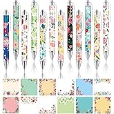 MALOKI 24 Pcs Floral Pens with Flower Sticky Notes Fancy Cute Ballpoint Pens for Women Girls Good Smooth Pens for Writing School Stationery Set for Office Party Supplies,Mother's Day Gift